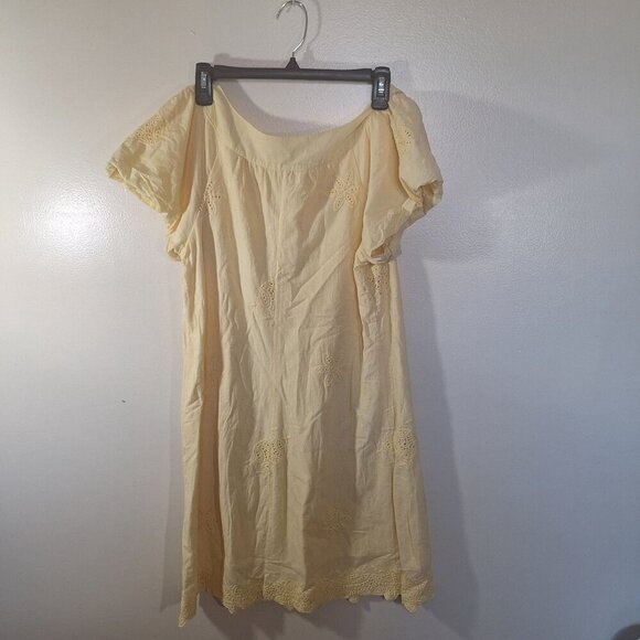 Max Studio 100% Cotton Midi Embroidery Yellow Dress Medium - Picture 2 of 4